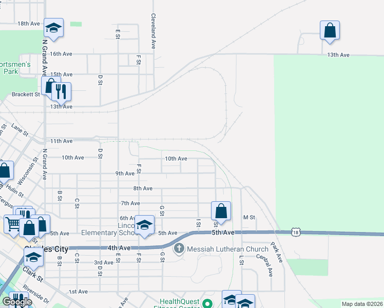 map of restaurants, bars, coffee shops, grocery stores, and more near Charley Western Bike Trail in Charles City