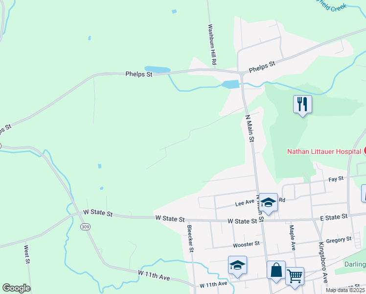 map of restaurants, bars, coffee shops, grocery stores, and more near 168 West State Street in Johnstown