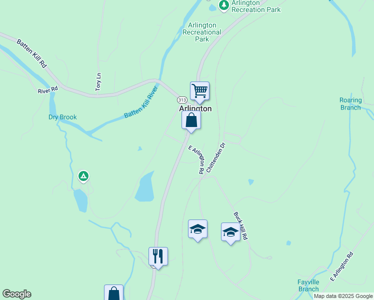 map of restaurants, bars, coffee shops, grocery stores, and more near 3708 Vermont Route 7a in Arlington