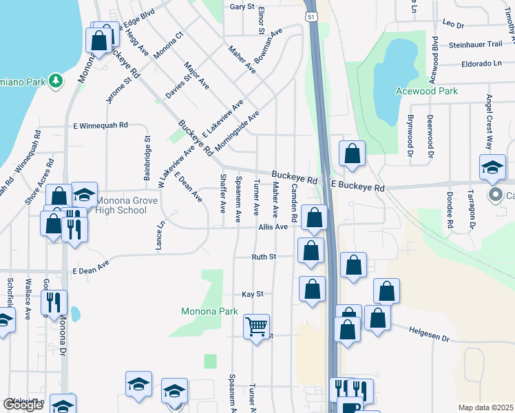 map of restaurants, bars, coffee shops, grocery stores, and more near 4712 Turner Avenue in Madison