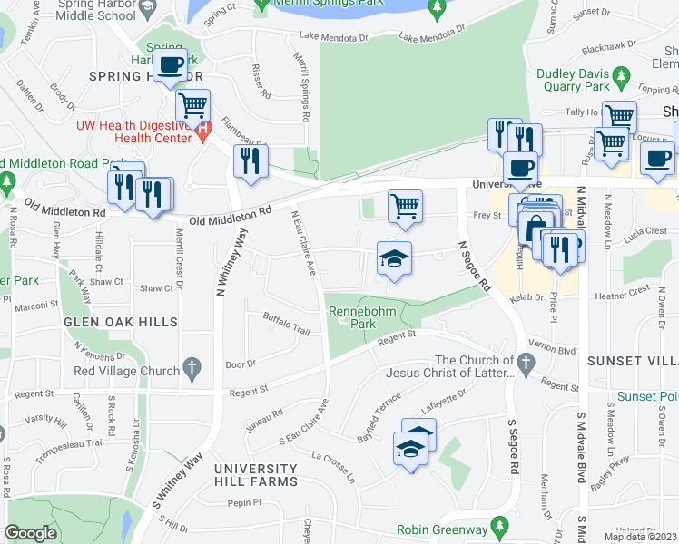 map of restaurants, bars, coffee shops, grocery stores, and more near 4859 Sheboygan Avenue in Madison