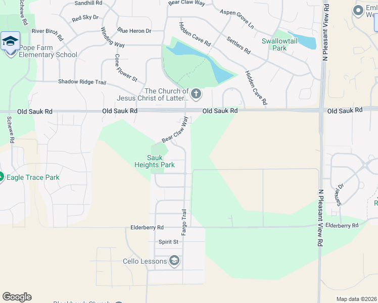 map of restaurants, bars, coffee shops, grocery stores, and more near 557 Fargo Trail in Middleton