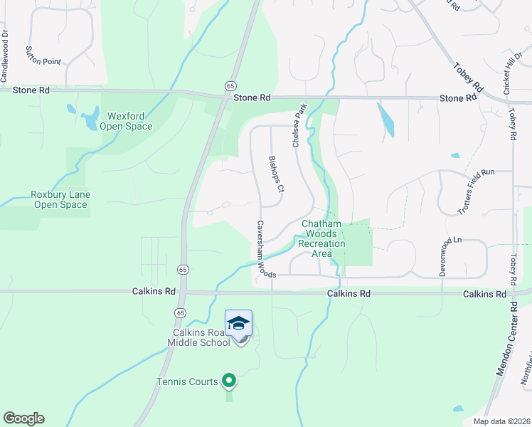 map of restaurants, bars, coffee shops, grocery stores, and more near 46 Bishops Court in Pittsford