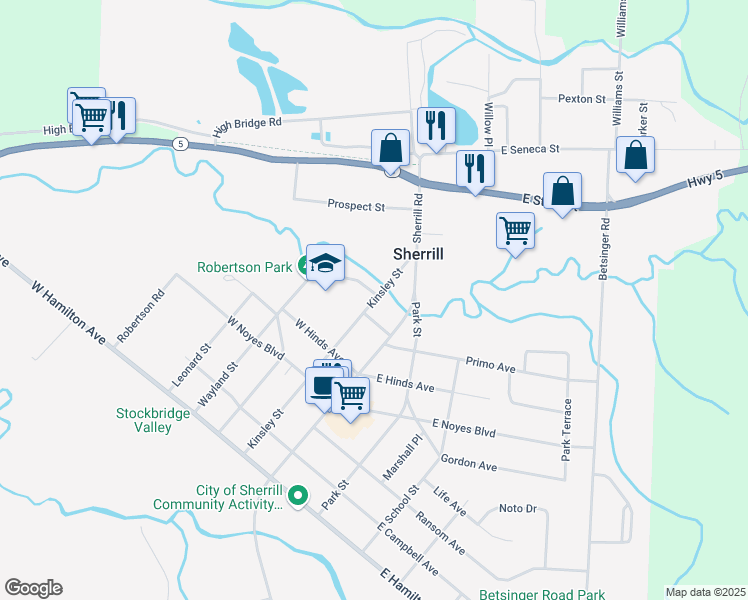 map of restaurants, bars, coffee shops, grocery stores, and more near 217 Kinsley Street in Sherrill