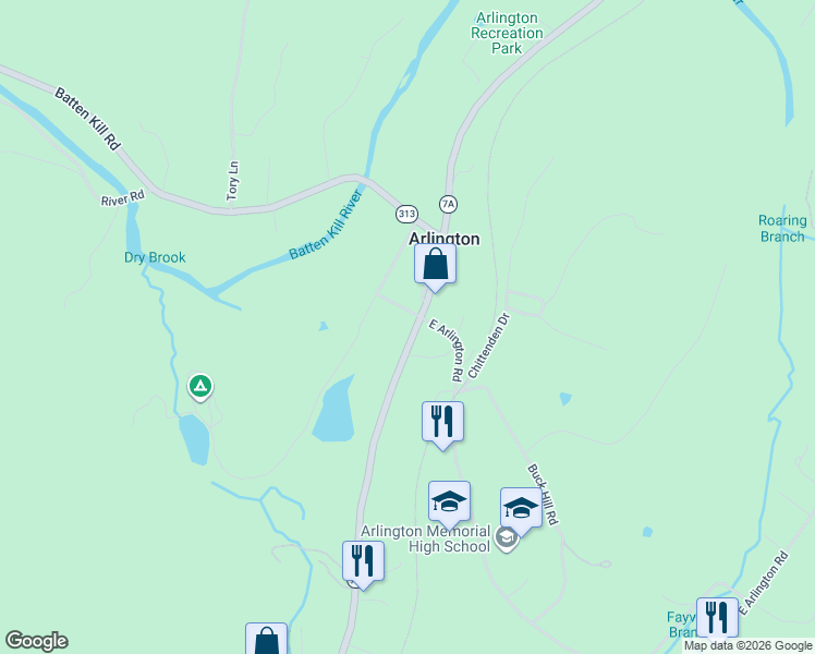 map of restaurants, bars, coffee shops, grocery stores, and more near 3713 Vt Route 7a in Arlington