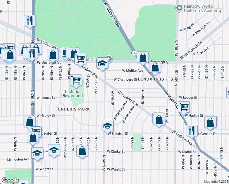 map of restaurants, bars, coffee shops, grocery stores, and more near 2944-2950 North 67th Street in Milwaukee