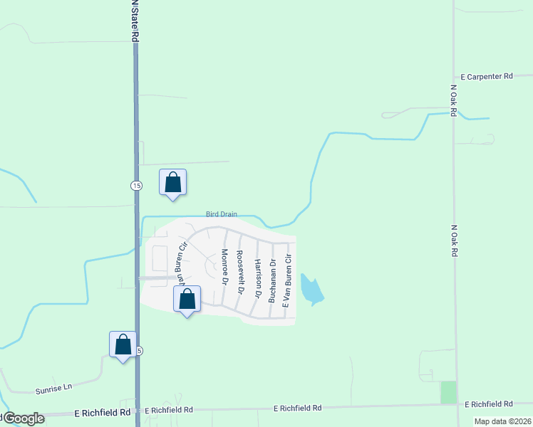 map of restaurants, bars, coffee shops, grocery stores, and more near 455 Buchanan Drive in Davison