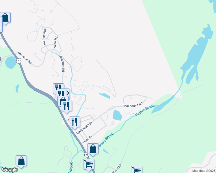 map of restaurants, bars, coffee shops, grocery stores, and more near 63 Northumberland in Hooksett