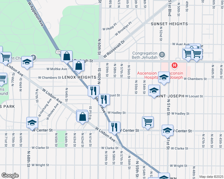 map of restaurants, bars, coffee shops, grocery stores, and more near 2937A North 58th Street in Milwaukee