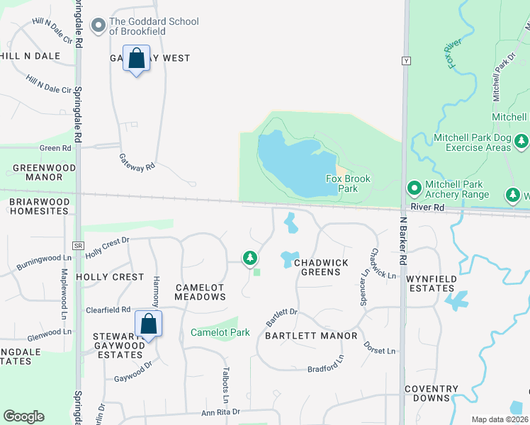 map of restaurants, bars, coffee shops, grocery stores, and more near 21075 Barberry Street in Brookfield