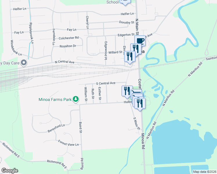 map of restaurants, bars, coffee shops, grocery stores, and more near 213 McKinley Street in Minoa