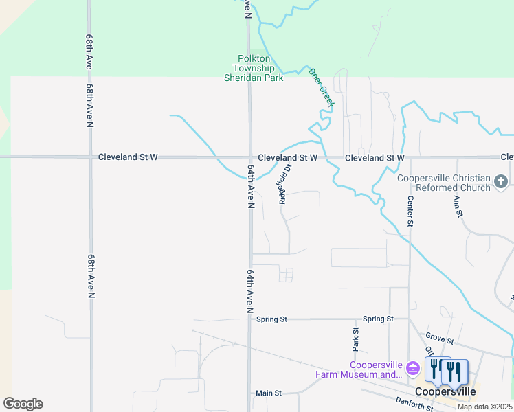 map of restaurants, bars, coffee shops, grocery stores, and more near 678 Glenvale Drive in Coopersville