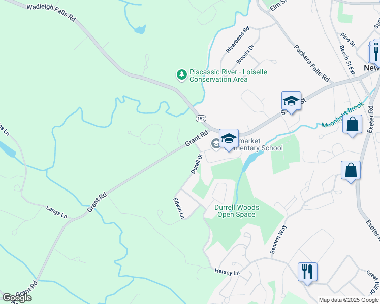 map of restaurants, bars, coffee shops, grocery stores, and more near 16 Grant Road in Newmarket