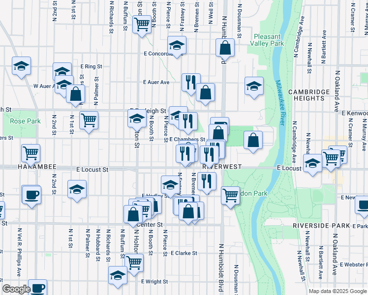 map of restaurants, bars, coffee shops, grocery stores, and more near 2959 North Fratney Street in Milwaukee