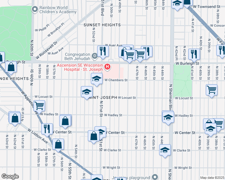 map of restaurants, bars, coffee shops, grocery stores, and more near 2943A North 50th Street in Milwaukee