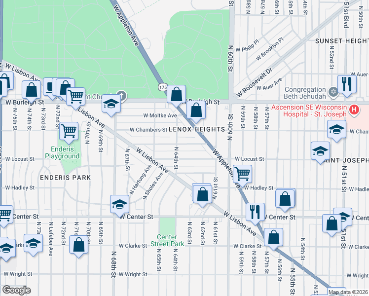 map of restaurants, bars, coffee shops, grocery stores, and more near 6325 West Girard Avenue in Milwaukee
