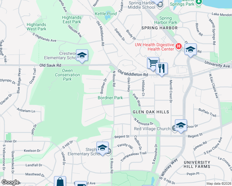 map of restaurants, bars, coffee shops, grocery stores, and more near 413 North Rosa Road in Madison