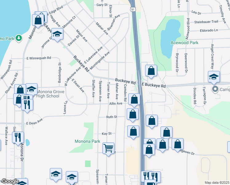 map of restaurants, bars, coffee shops, grocery stores, and more near 4713 Maher Avenue in Madison