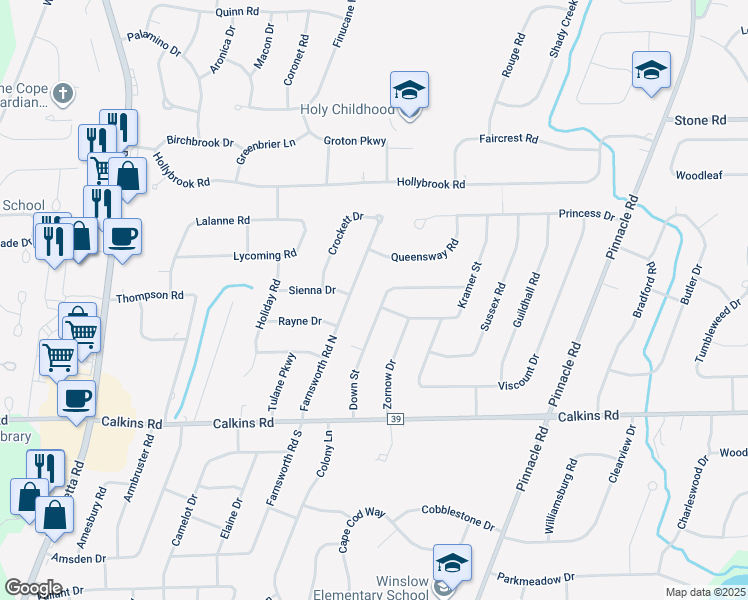 map of restaurants, bars, coffee shops, grocery stores, and more near 107 Down Street in Rochester