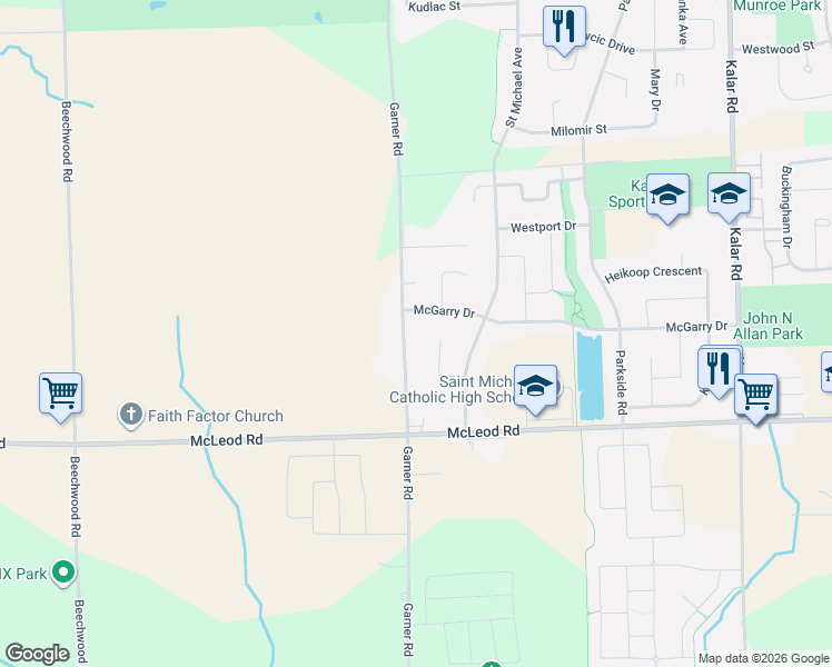 map of restaurants, bars, coffee shops, grocery stores, and more near 7051 Brittany Court in Niagara Falls