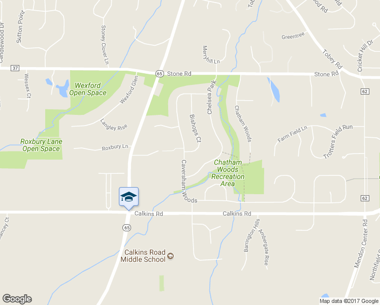 map of restaurants, bars, coffee shops, grocery stores, and more near 46 Bishops Court in Pittsford