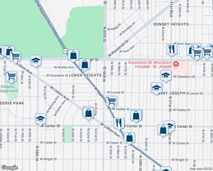 map of restaurants, bars, coffee shops, grocery stores, and more near 2932A North 60th Street in Milwaukee
