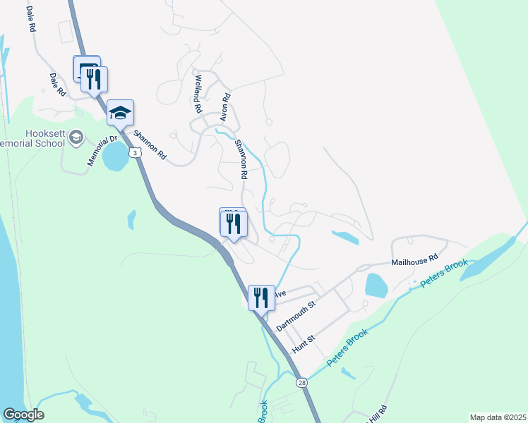 map of restaurants, bars, coffee shops, grocery stores, and more near Gower in Hooksett