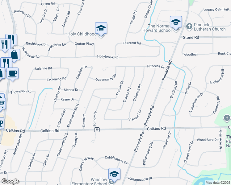 map of restaurants, bars, coffee shops, grocery stores, and more near 86 Kramer Street in Rochester