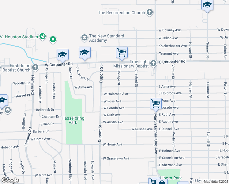 map of restaurants, bars, coffee shops, grocery stores, and more near 610 West Holbrook Avenue in Flint