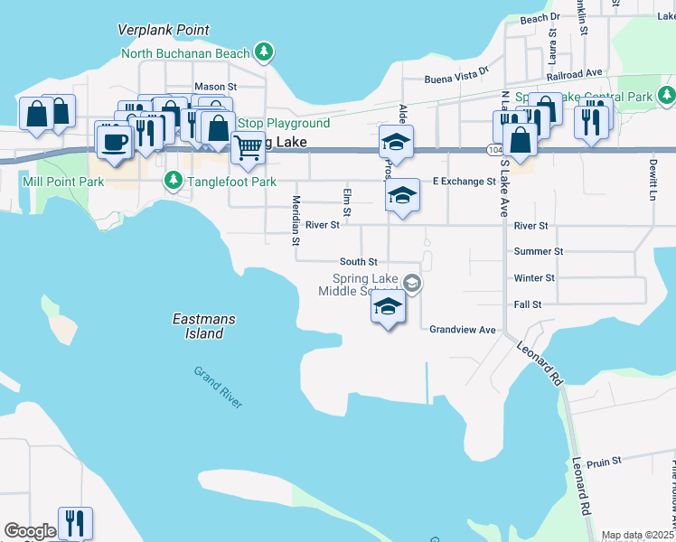 map of restaurants, bars, coffee shops, grocery stores, and more near 238 South Street in Spring Lake