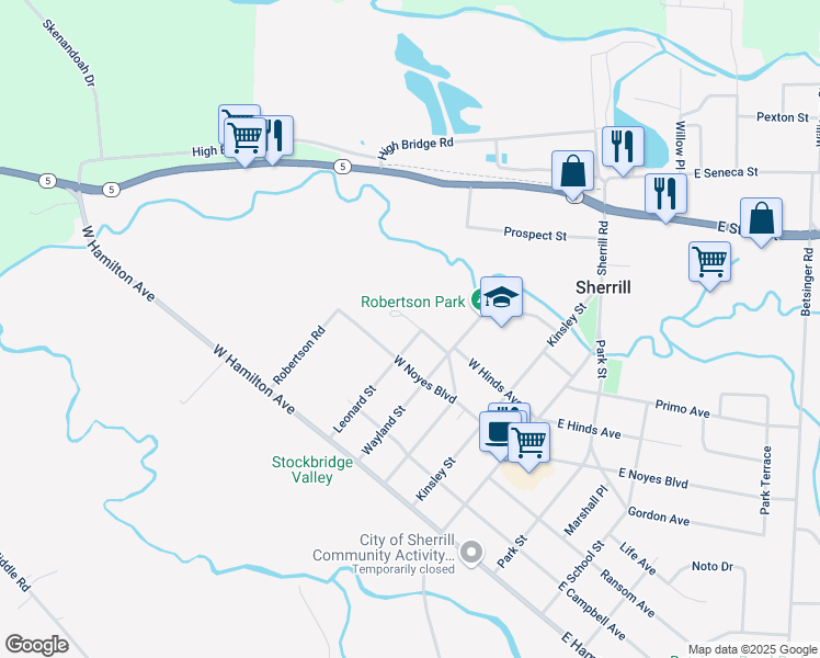 map of restaurants, bars, coffee shops, grocery stores, and more near 505 West Hinds Avenue in Sherrill