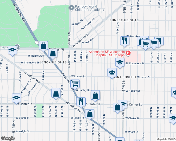 map of restaurants, bars, coffee shops, grocery stores, and more near 2936 North 57th Street in Milwaukee
