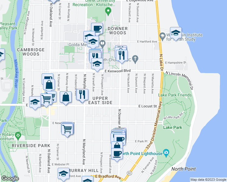 map of restaurants, bars, coffee shops, grocery stores, and more near 2970 North Stowell Avenue in Milwaukee