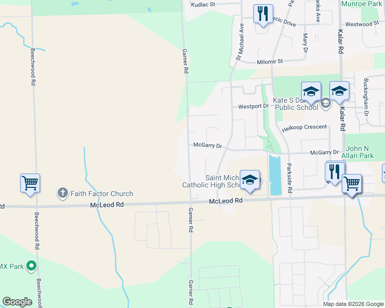 map of restaurants, bars, coffee shops, grocery stores, and more near 7051 Brittany Court in Niagara Falls