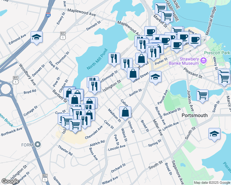 map of restaurants, bars, coffee shops, grocery stores, and more near 779 State Street in Portsmouth