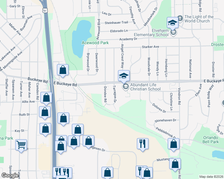 map of restaurants, bars, coffee shops, grocery stores, and more near 1810 Tarragon Drive in Madison