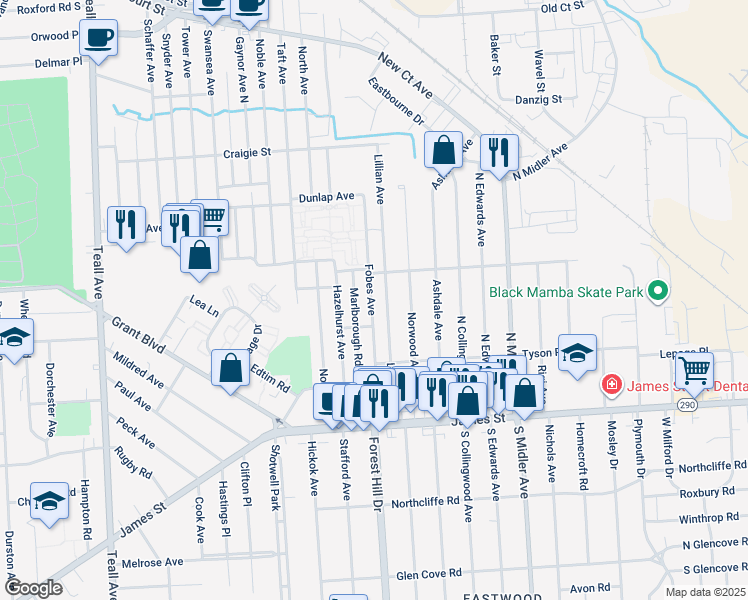 map of restaurants, bars, coffee shops, grocery stores, and more near 234 Fobes Avenue in Syracuse