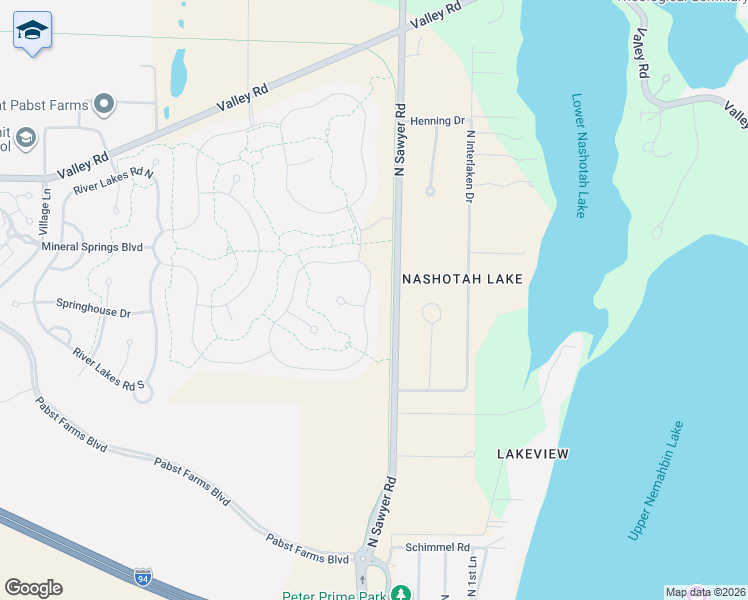 map of restaurants, bars, coffee shops, grocery stores, and more near 3005 North Sawyer Road in Oconomowoc