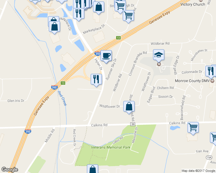 map of restaurants, bars, coffee shops, grocery stores, and more near 2072 Hylan Drive in Rochester