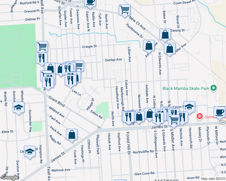 map of restaurants, bars, coffee shops, grocery stores, and more near 240 Hazelhurst Avenue in Syracuse
