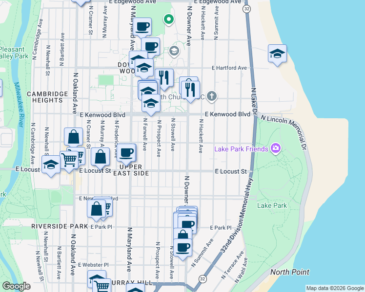 map of restaurants, bars, coffee shops, grocery stores, and more near 2970 North Stowell Avenue in Milwaukee