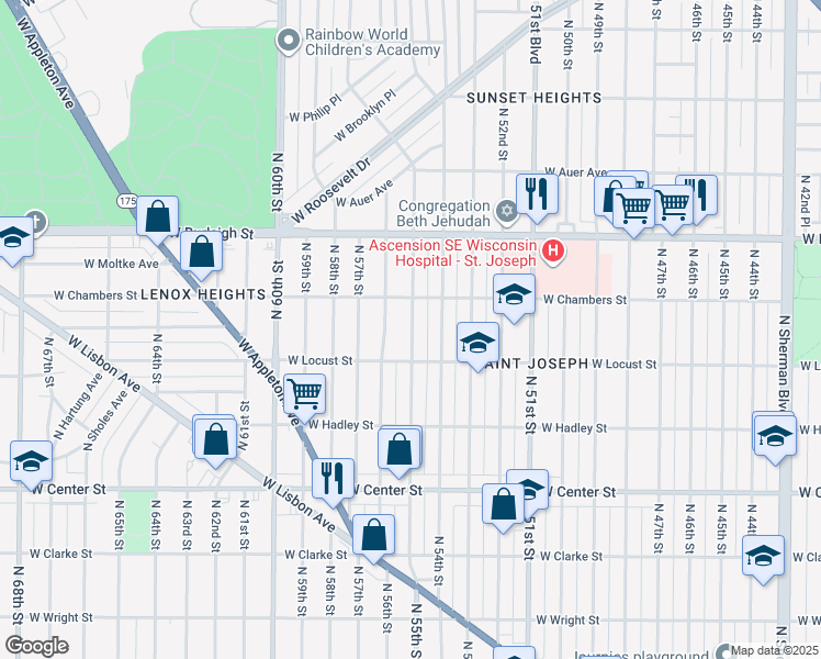 map of restaurants, bars, coffee shops, grocery stores, and more near 2939 North 55th Street in Milwaukee