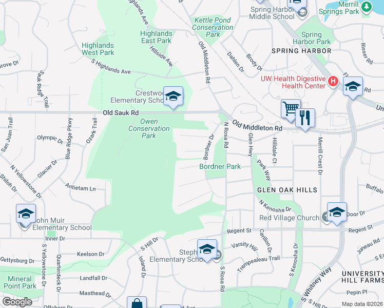 map of restaurants, bars, coffee shops, grocery stores, and more near 5721 Cedar Place in Madison