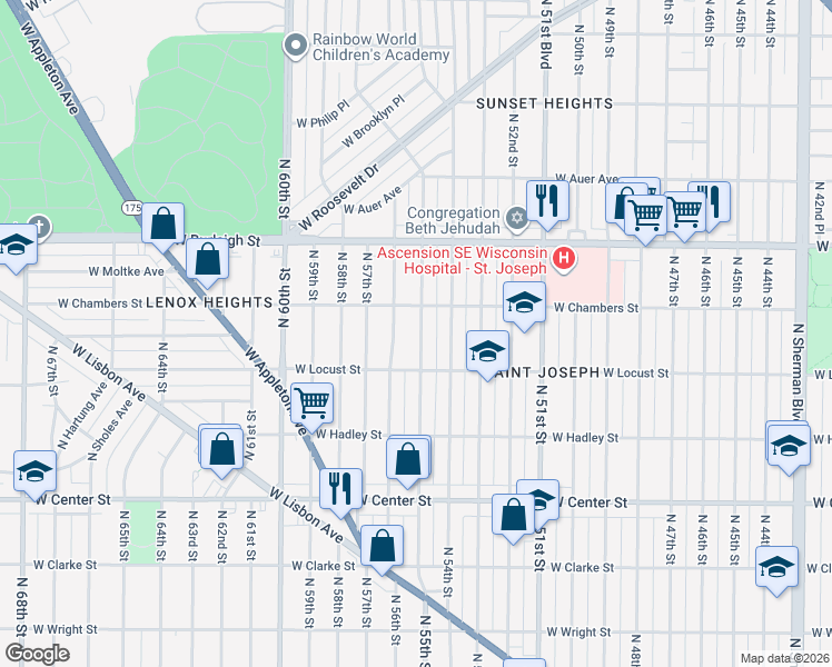 map of restaurants, bars, coffee shops, grocery stores, and more near 2939 North 55th Street in Milwaukee