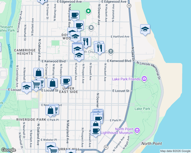 map of restaurants, bars, coffee shops, grocery stores, and more near 2970 North Stowell Avenue in Milwaukee
