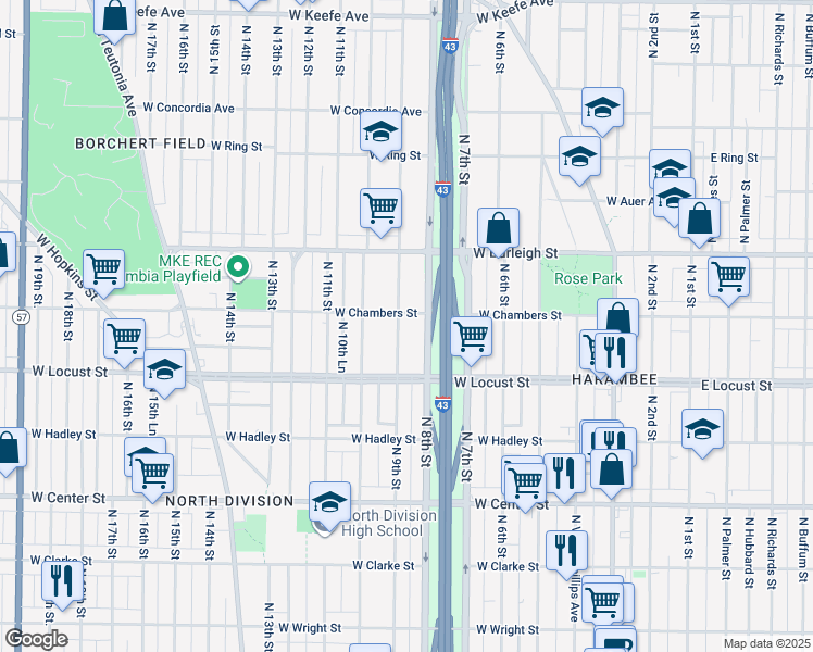 map of restaurants, bars, coffee shops, grocery stores, and more near 2959 North 9th Street in Milwaukee