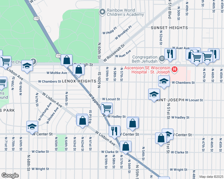 map of restaurants, bars, coffee shops, grocery stores, and more near 2937A North 58th Street in Milwaukee