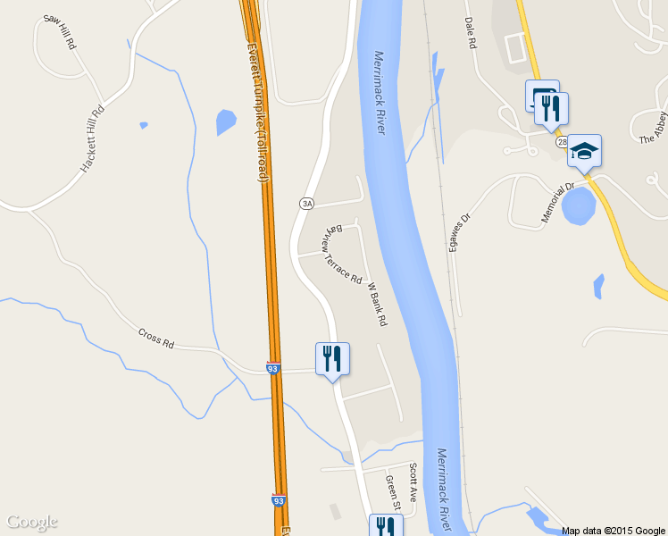 map of restaurants, bars, coffee shops, grocery stores, and more near 12 Bayview Terrace Road in Hooksett