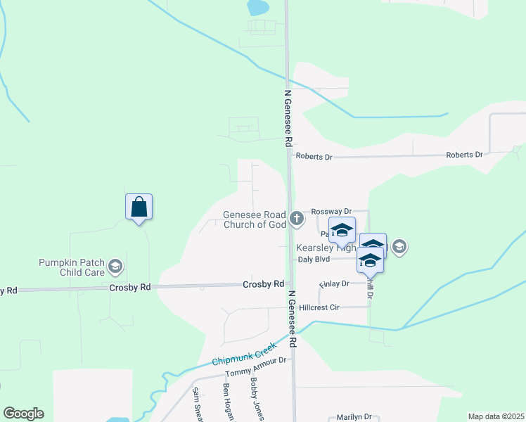 map of restaurants, bars, coffee shops, grocery stores, and more near 4460 Alder Drive in Flint