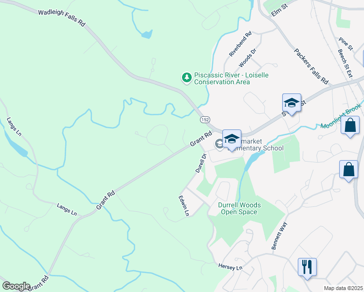 map of restaurants, bars, coffee shops, grocery stores, and more near 16 Grant Road in Newmarket